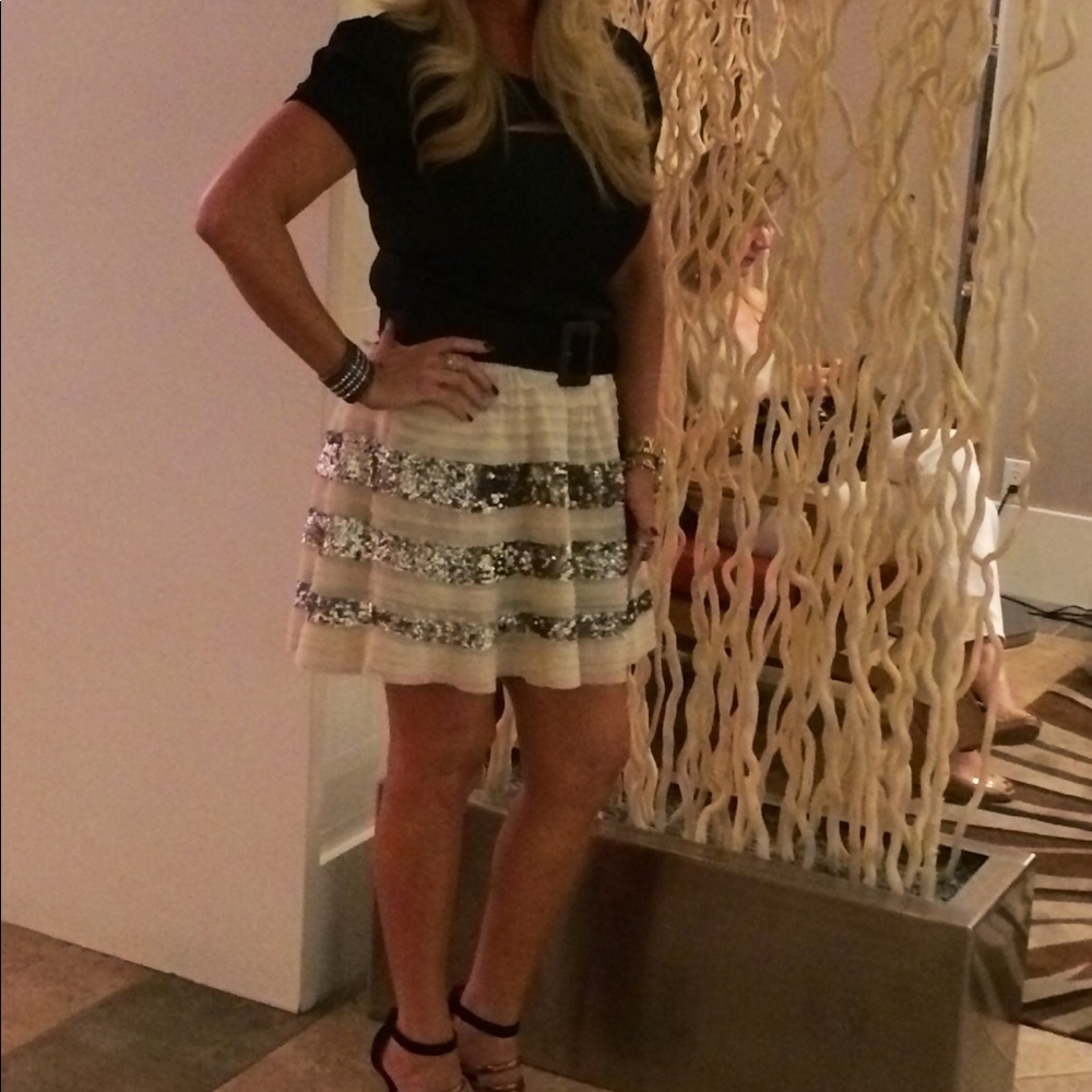 Creme & Sequence Ruffled Skirt